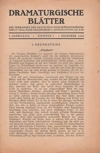 Dramaturgische Blätter. - Verband der Deutschen Volksbühnenvereine. - Schriftleitung: Julius Bab: Nummer 7, Dezember 1930, 7. Jahrgang. Dramaturgische Blätter des Verbandes der Deutschen Volksbühnenvereine. 