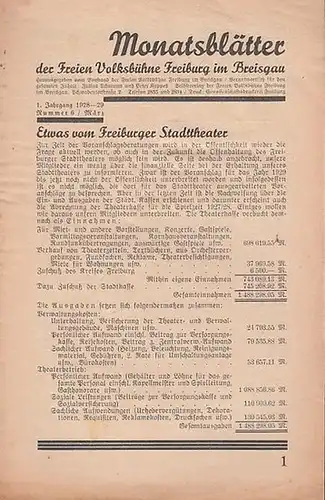 Monatsblätter der Freien Volksbühne Freiburg im Breisgau. Nummer 6, März 1929. 1. Jahrgang 1928   1929. Mit Besetzungszettel / Personenliste zu: ' Der Troubadour.. 