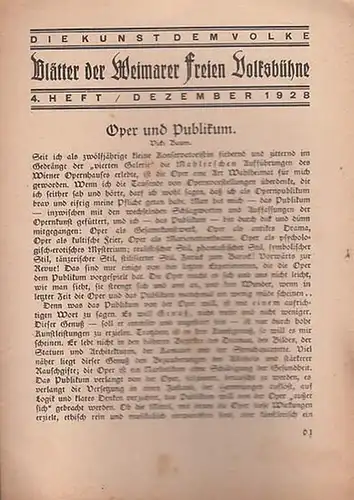 Volksbühne Weimar.   Schriftleitung: Friedrich Toepfer.   Adolphe Adam: Blätter der Weimarer Freien Volksbühne. 4. Heft, Dezember 1928, 4. Jahrgang. Die Kunst dem.. 