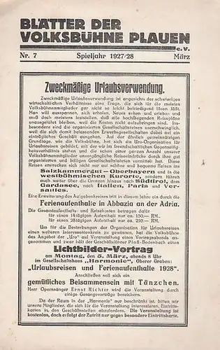 Volksbühne Plauen. - Erich Walther (verantwortlich): Blätter der Volksbühne Plauen. Nr. 7 ( März ), Spieljahr 1927 / 1928. 