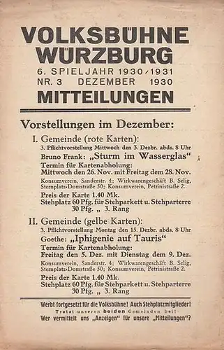 Volksbühne Würzburg: Volksbühne Würzburg. Nr. 3, Dezember 1930. 6. Spieljahr 1930 / 1931. 