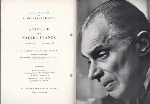 Franck, Walter. - Schiller - Theater: Zum Gedenken an Walter Franck. 