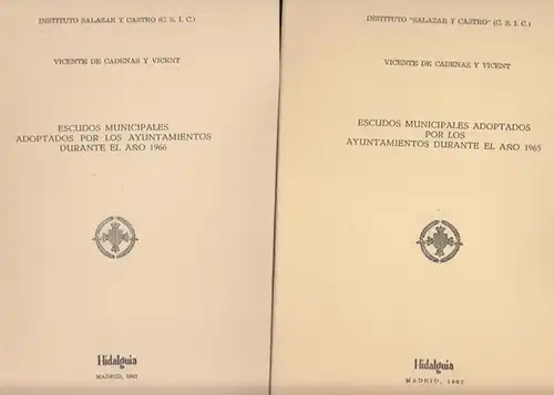 Instituto Salazar y Castro (C.S.I.C) - Vicente de Cadenas y Vicent: Konvolut, bestehend aus 11 Titeln der Reihe. Enthalten sind: 1) Escudos Municipales Adoptados por los Ayuntamientos Durante el ano 1965 / 2) dto. El ano 1966 / 3) 1967 / 4) 1968 / 5) 1969
