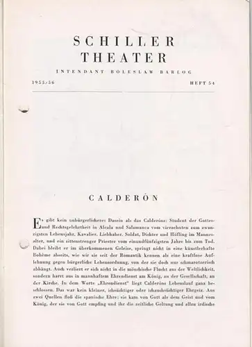 Berlin Schiller Theater. - Boleslaw Barlog (Intendanz / Hrsg.). - Calderon. - Hugo von Hofmannsthal (Übersetzung): Dame Kobold. Spielzeit 1955 / 1956, Heft 54. Programmheft...