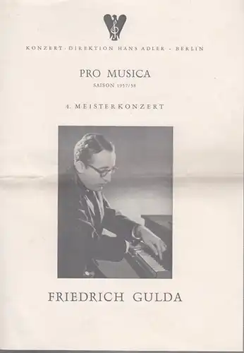 Klavier - Abend Friedrich Gulda. 17. Januar 1958 im Konzertsaal der Hochschule für Musik. Mit Werken von Beethoven und Claude Debussy. Programmzettel