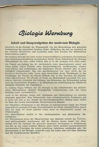 Wernburg: Biologie Wernburg. Inhalt und Hauptaufgaben der modernen Biologie. Inhalt: Die zentrale Stellung des Entwicklungsgedankens der Vererbungs  und Züchtungsprobleme / Grundsätzliches über die sowjetische.. 