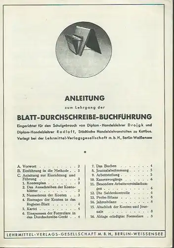 Drojgk und Radloff: Anleitung zum Lehrgang der Blatt - Durchschreibe - Buchführung. 