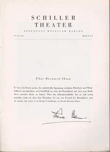 Cäsar und Cleopatra. Programmheft 47 der Spielzeit 1955 - 1956.  Inszenierung: Hans Lietzau, mit u. a.: Walter Franck, Luitgard Im, Franz Nicklisch, Wolfgang Kühne