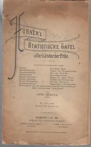 Hübner, Otto: Hübner ' s statistische Tafel aller Länder der Erde. Neuste Aufstellung über Grösse, Regierungsform, Staatsoberhaupt, Bevölkerung, Staats Ausgaben, Staats Schulden, Staats Papiergeld, Banknotenumlauf.. 