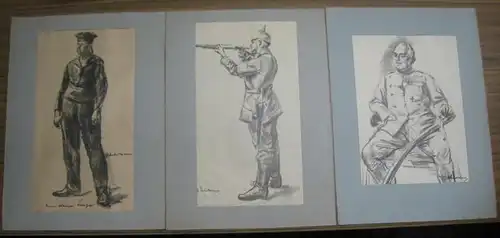 Liebermann, Max. - Büttner, Erich ( 1889 - 1936 ). - Kriegszeit: Konvolut mit 5 Blättern und 2 Beigaben. - Max Liebermann: Unsere blauen Jungen...