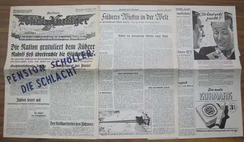 Berliner LokalAnzeiger. - Adolf Hitler. - Lucke, Fritz (Hauptschriftltg.): Berliner Lokal-Anzeiger. Morgenausgabe für Donnerstag, 20. April 1939. Nummer 94, 57. Jahrgang. Großdeutschland feiert den 50. Geburtstag Adolf Hitlers. (Nachdruck). 