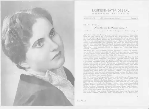 Dessau. - Landestheater. - Intendant: Willy Bodenstein. - Red. : Chefdramaturg Heinz Thiel. - Richard Wagner: Landestheater Dessau. Spielzeit 1951 / 1952, Nummer 18...