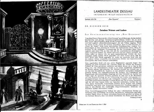 Landestheater Dessau. Spielzeit 1951 / 1952, Nummer 1.   Mit Besetzungsliste zu: Don Giovanni ( Wolfgang Amadeus Mozart ).   Inszenierung: Richard Hein.. 