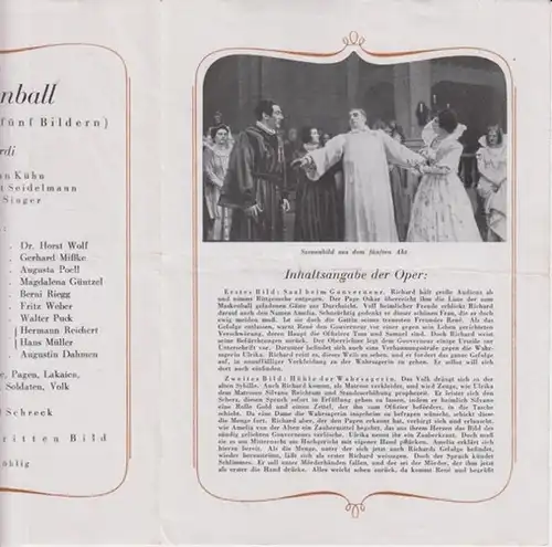 Dessauer Theater. Programmheft zu : Ein Maskenball ( Giuseppe Verdi ).   Spielzeit 1941 / 1942.   Inszenierung: Hermann Kühn.   Bühnenbild.. 
