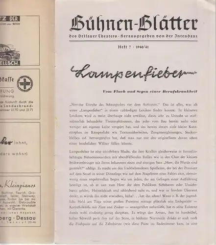 Bühnen   Blätter des Dessauer Theaters. Heft 7 der Spielzeit 1940 / 1941. Mit Besetzungsliste zu : Die Tanzgräfin ( Robert Stolz ).. 