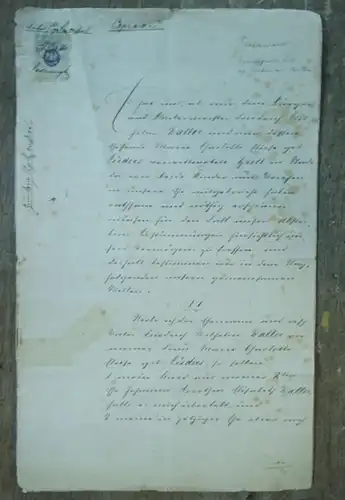 Testament.   Stade.    Bäckermeister Friedrich Wilhelm Waller und seine Frau Maria Charlotte Elise, geb. Lüders: Gemeinsames Testament der Eheleute Waller in.. 