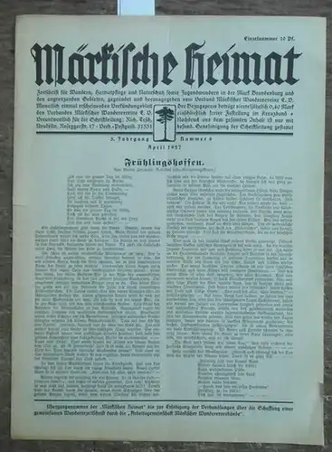 Märkische Heimat   Tesch, Richard (Schriftltg.).    Walter Freimuth / R. Tesch (Autoren): Märkische Heimat. 5. Jahrgang   Nummer  4.. 