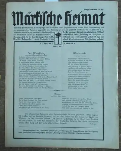Märkische Heimat - Tesch, Richard (Schriftltg.). -  Hans Otto Becker / Paul Deichen / Alfred Voigt (Autoren): Märkische Heimat. 5. Jahrgang - Nummer...
