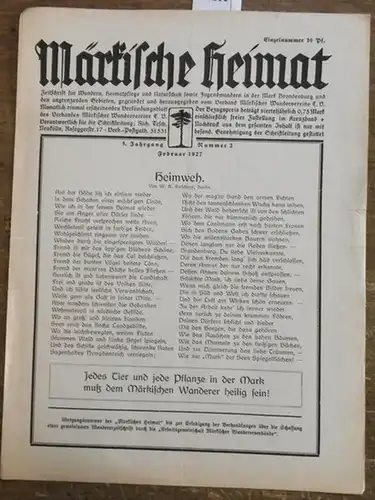 Märkische Heimat   Tesch, Richard (Schriftltg.).    W.h. Kirschner / P. Pohl / Georg Heinrich Lange (Autoren): Märkische Heimat. 5. Jahrgang.. 