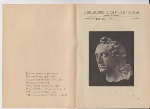 Anhaltisches Landestheater Dessau. Heft 6 der Spielzeit 1949 / 1950.   Mit Besetzungsliste zu: Faust I. ( Goethe ).   Inszenierung: Richard Ulrich.. 