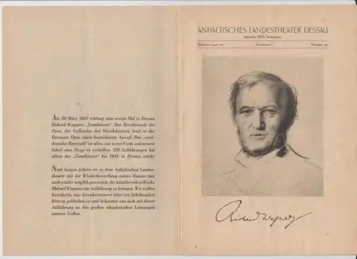 Dessau.   Landestheater.   Anhaltisches Theater.   Intendant: Willy Bodenstein.   Red. : Heinz Thiel.   Richard Wagner: Anhaltisches Landestheater.. 