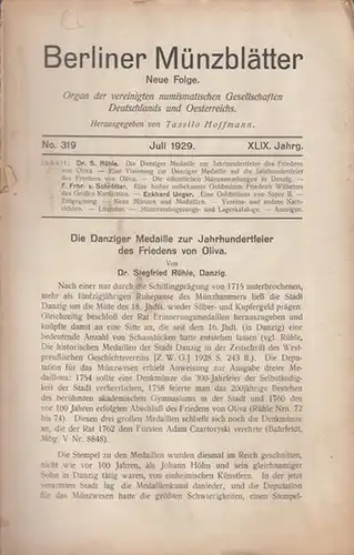 Berliner Münzblätter.   Tassilo Hoffmann (Hrsg. und Schriftltg.).   S. Rühle / F. Frhr. von Schrötter / Eckhard Unger (Autoren): Berliner Münzblätter. XLIX.. 
