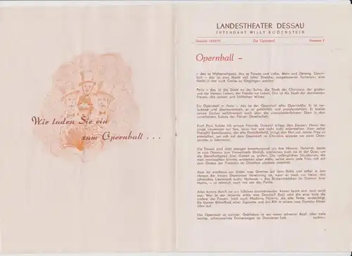 Dessau. - Landestheater. - Anhaltisches Theater. - Intendant: Willy Bodenstein. - Richard Heuberger: Landestheater Dessau. Heft 7 der Spielzeit 1954 / 1955. - Mit Besetzungsliste zu: Der Opernball ' ( Operette von Viktor Leon und H. v. Waldberg, Musik: Ri