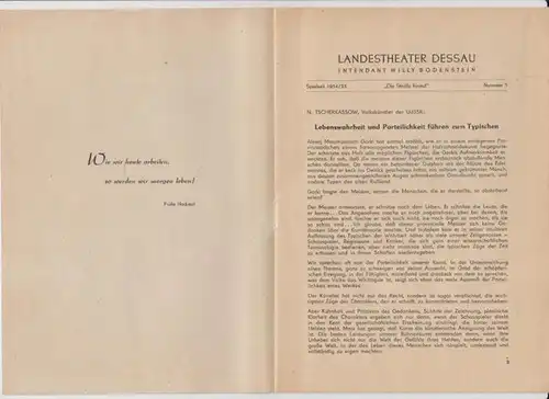 Landestheater Dessau. Heft 3 der Spielzeit 1954 / 1955.   Mit Besetzungsliste zu: Die Straße hinauf ( Schauspiel von Paul Herbert Freyer ).. 