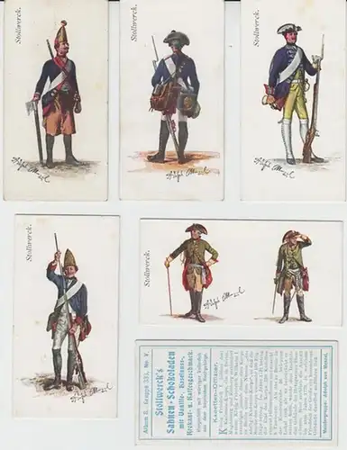 Stollwerck. - Sammelalbum. - Adolph Menzel: Bilder für Stollwerck Sammel - Album No. 8. - Hier die Gruppen ( Serien ) 332 und 333, jeweils komplett mit 6 Bildern. - Meistergruppe: Adolph v. Menzel. - Motive: Vertreter der preußischen Armee.