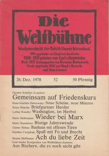 Verlag der Weltbühne v. Ossietzky (Hrsg.) / Peter Theck (Red.): Die Weltbühne. Heft 52, Dezember 1978. 73. Jahrgang. Wochenschrift für Politik - Kunst - Wirtschaft...