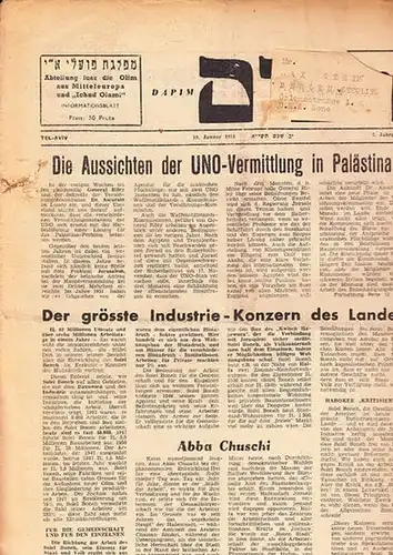 Dapim. - Blumenthal. - Olim. - Ichud Olami: Dapim. Abteilung für die Olim aus Mitteleuropa und "Ichud Olami". Informationsblatt. 7. Jahrgang.19. Januar 1951 aus dem...