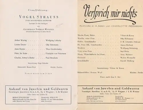 Programmzettel der Tribüne. 1946. Konvolut aus 2 Zetteln