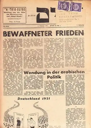 Dapim.   Blumenthal.   Olim.   Ichud Olami: Dapim. Abteilung für die Olim aus Mitteleuropa und "Ichud Olami". Informationsblatt. 7. Jahrgang. 9.. 