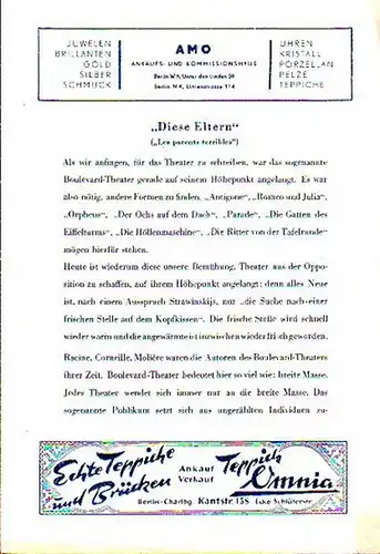 Berlin. Tribüne: Am Knie-Berliner Strasse. - Intendant: Viktor de Kowa- (Hrsg.): Programmzettel der Tribüne. 1947. Konvolut aus 2 Zetteln. 