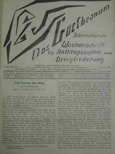 Goetheanum, Das. - Steffen, Albert (Redakt.): Das Goetheanum : Internationale Wochenschrift für Anthroposophie und Dreigliederung. Sechster (VI.) Jahrgang 1927, komplett mit den Nummern 1-52. 