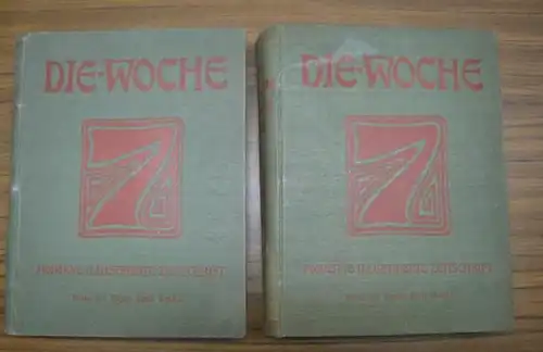 Woche, Die: Die Woche. Moderne Illustrierte Zeitschrift. 2 Bände: Band II, Jahrgang 1902, Heft 14 vom 5. April 1906 - Heft 26 vom 28. Juni 1902 UND Band III, Jahrgang 1902, Heft 27 vom 5. Juli 1902 - Heft 39 vom 27. September 1902. 