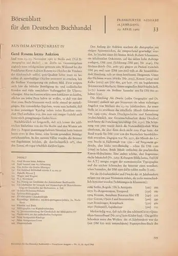 Börsenblatt für den Deutschen Buchhandel.   Aus dem Antiquariat.   Gerd Rosen.   Gerda Bassenge: Aus dem Antiquariat. No 33 vom.. 