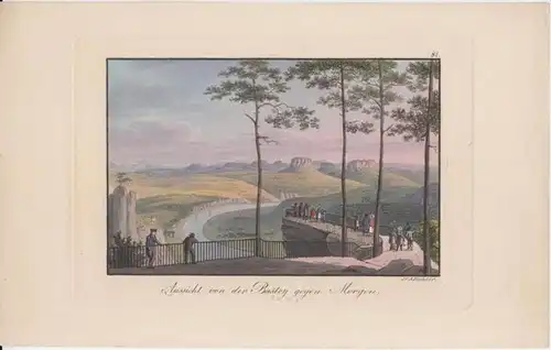 Dresden. - J. C. A. Richter ( Johann Carl August, 1785 - 1853 ): Aussicht von der Bastey gegen Morgen. No. 81. Alt-kolorierte Originalradierung. 