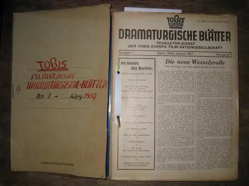 Tobis Europa Filmverleih Dramaturgische Blätter: Tobis Europa Dramaturgische Blätter, Feuilleton-Dienst der Tobis Europa Film-Altiengesellschaft Jahrgang 5 1937, komplett mit den Nummern 1-22! Manuskriptdruck. 