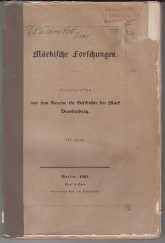 Märkische Forschungen.VII. Band.   Aus dem Inhalt: Vossberg   Merkwürdige Siegel des Stadtarchives zu Frankfurt a. d. O. 1. Das älteste Stadtsiegel von.. 