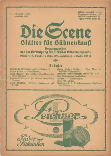 Scene, Die. - Hrsg. : Vereinigung künstlerischer Bühnenvorstände // Gregori, Ferdinand. - Hans Knudsen u. a: Die Scene. Heft 11, November 1922, XII. Jahrgang...