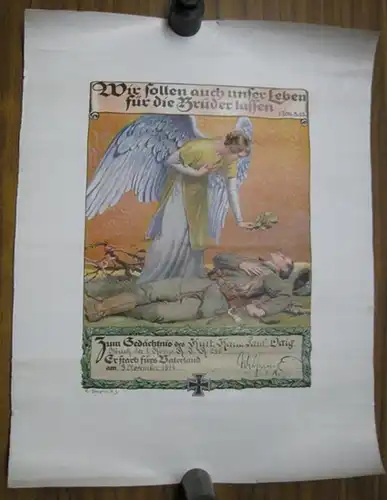 Doepler, Emil d. J. ( 1855 - 1922 ). - Kurt Karlo Paul Vaig, Zum Gedächtnis des Kurt Karlo Paul Vaig, Musk. Der 1. Komp. R. J. R. 239. Er starb fürs Vaterland am 3. November 1914