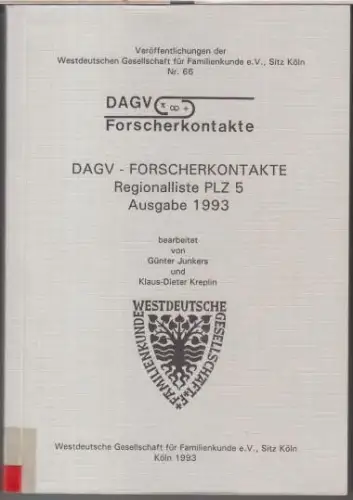 Regionalliste PLZ 5 ( Köln und Umgebung ). - Ausgabe 1993. - DAGV Forscherkontakte