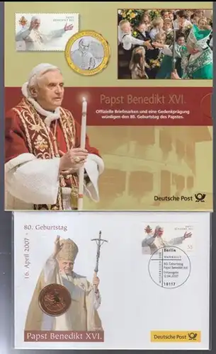 Papst Benedikt XVI. ( Joeseph Ratzinger ), 2 Medaillenbriefe zum 80. Geburtstag am 16. April 2007. - Mit Sonder-Briefmarken