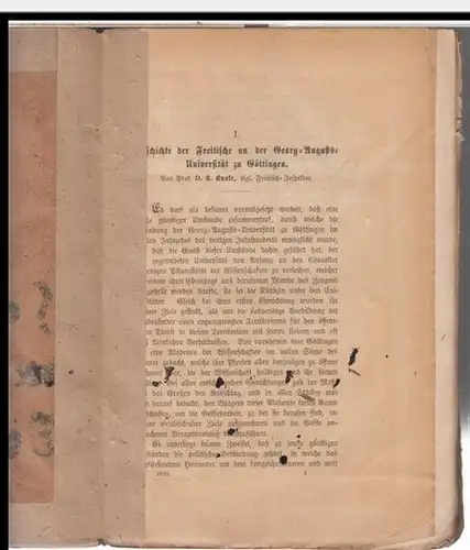 Knoke, K: Geschichte der Freitische an der Georg-Augusts-Universität zu Göttingen. ( Separat-Abdruck aus der ' Zeitschrift des Historischen Vereins für Niedersachsen ' 1893 ). 