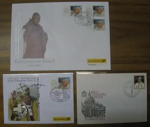 Johannes Paul II. ( 1920 - 2005 ). - Entwurf: Werner Hans Schmidt / Malgorzata Dabrovska: Medaillenbrief und Philatelie - Brief zur Seligsprechung Papst Johannes Pauls II. im Jahre 2011. - Beigabe: Briefumschlag zum 70. Geburtstag im Mai 1990. 