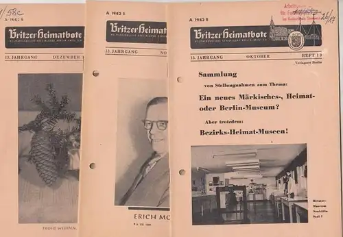 Heimatkundliche Vereinigung Berlin-Britz / Lothar Schulz (Red.): Britzer Heimatbote. Heft 10 Oktober 1962 / Heft 11 November 1962 / Heft 12 Dezember 1962. - 13. Jahrgang. 