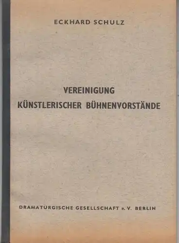 Schulz, Eckhard: Vereinigung Künstlerischer Bühnenvorstände. - Inhalt: Vorwort / Vorgeschichte / 1911 - 1918 / 1918 - 1924 / 1924 - 1933 / 1933 - 1935 / ' Die Scene ' / Wiedererweckungsversuche / Abkürzungsverzeichnis / Literaturhinweis. 