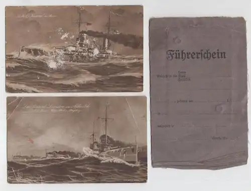 Witt, Paul, 2 Feldpostkarten aus der Schlacht von Skagerrak 1916, Motive: SMS Kaiserin und SMS König Albert. -  Dabei: Führerschein der Klasse 2 und 3, datiert 5. Dezember 1939