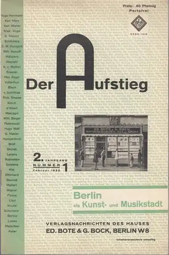 Bock, Anton ( Schriftleitung ).   Beiträge: H. F. Redlich / Dietrich Graue / Dr. Köhler / Emil Bernhard Cohen / Rudolph Lothar /.. 